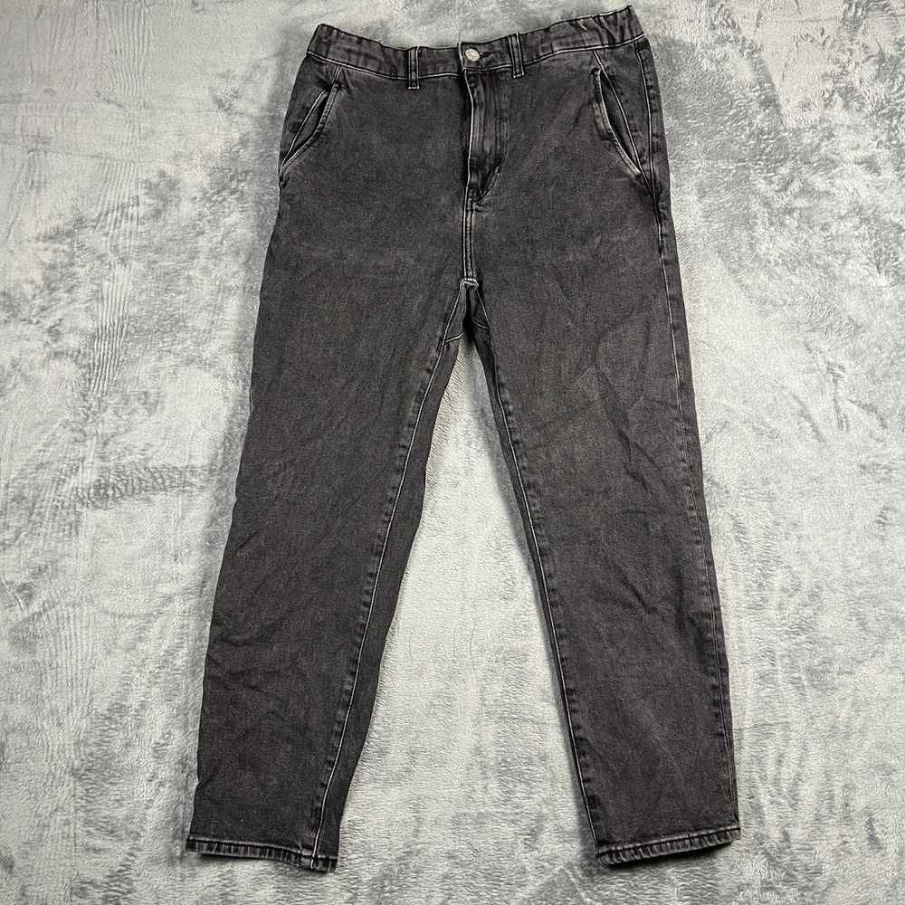Zara Jeans Womens 31 Black Denim Cotton Medium Wash Logo Straight Leg Zip Fly